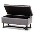 Pemberly Row Grey Velvet Storage Ottoman with Dark Brown Wood Base