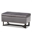 Pemberly Row Grey Velvet Storage Ottoman with Dark Brown Wood Base