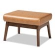 Pemberly Row Faux Leather Ottoman with Walnut Angled Legs in Tan