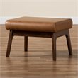 Pemberly Row Faux Leather Ottoman with Walnut Angled Legs in Tan