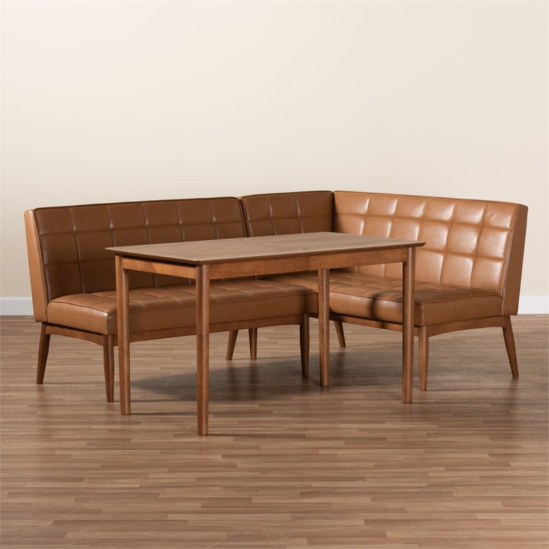 Pemberly Row Mid-Century 3-Piece Dining Nook Set in Walnut Brown