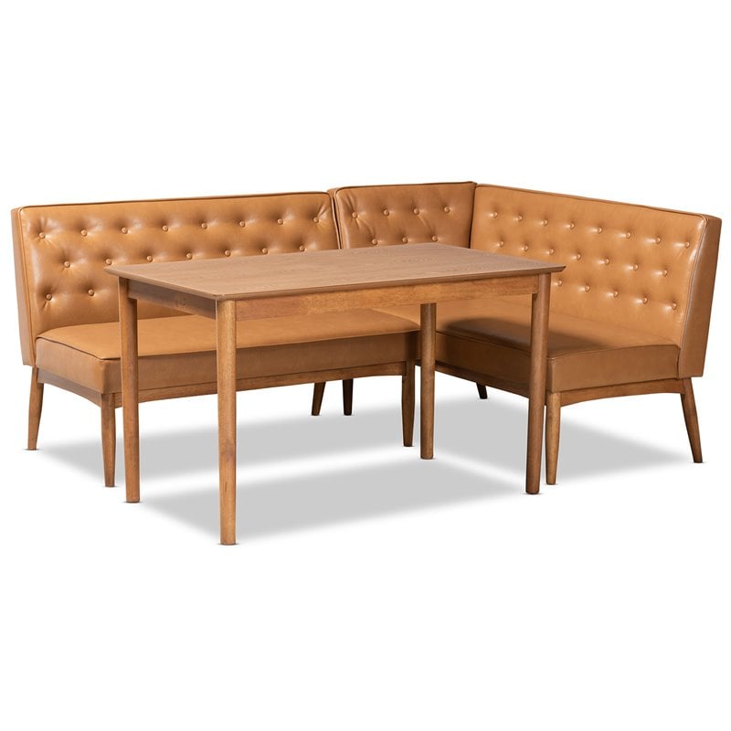 Pemberly Row 3-Piece Walnut Brown Dining Nook Set with Faux Leather Upholstery