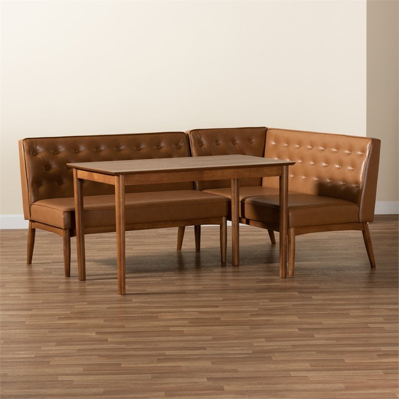 Pemberly Row 3-Piece Walnut Brown Dining Nook Set with Faux Leather Upholstery