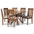 Pemberly Row 7-Piece Dining Set in Grey Fabric and Walnut Brown Wood