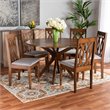 Pemberly Row 7-Piece Dining Set in Grey Fabric and Walnut Brown Wood