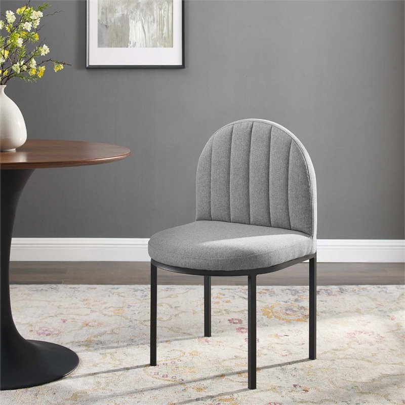 Pemberly Row Channel Tufted Fabric Dining Chair in Black/Light Gray