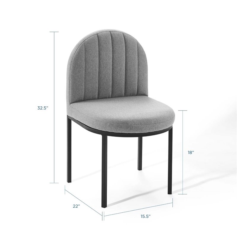 Pemberly Row Channel Tufted Fabric Dining Chair in Black/Light Gray