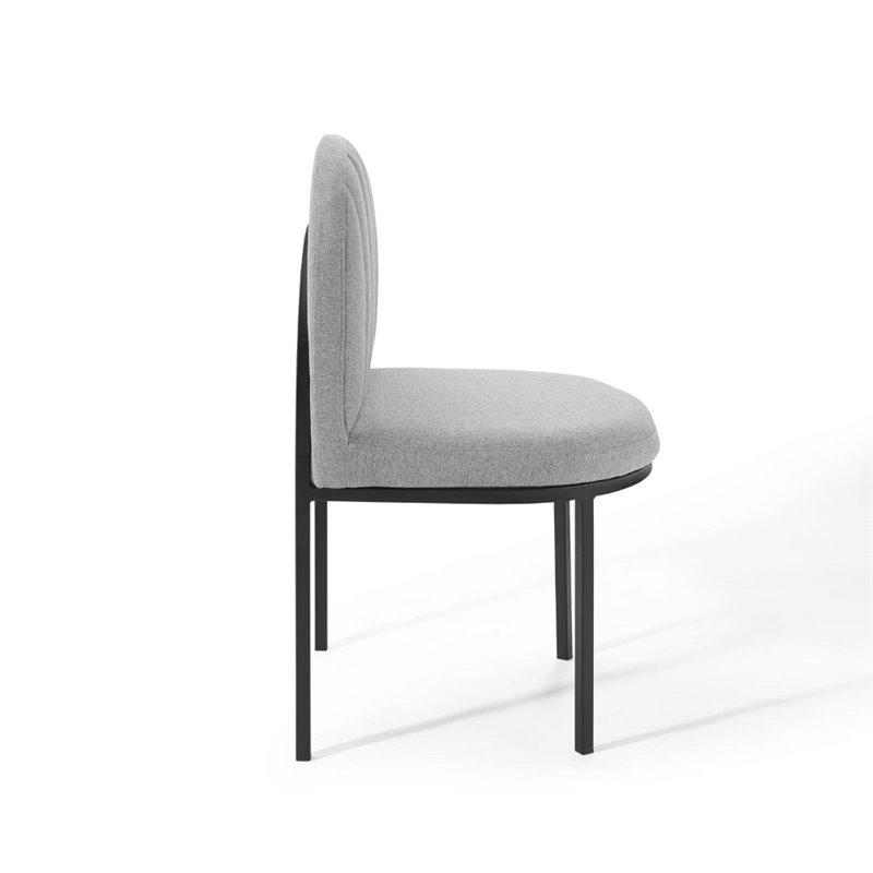Pemberly Row Channel Tufted Fabric Dining Chair in Black/Light Gray