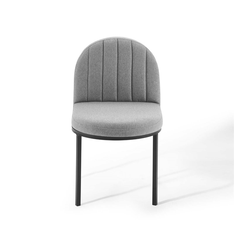 Pemberly Row Channel Tufted Fabric Dining Chair in Black/Light Gray