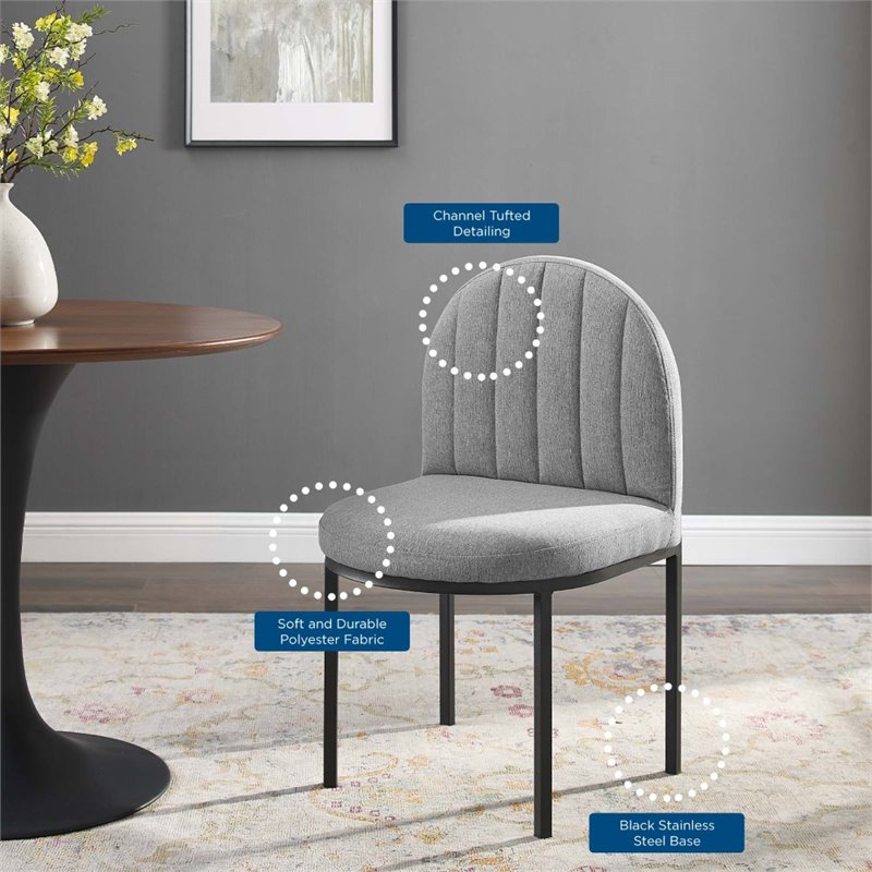 Pemberly Row Channel Tufted Fabric Dining Chair in Black/Light Gray