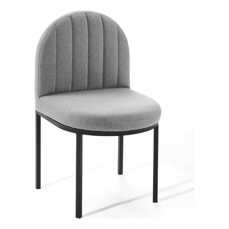 Pemberly Row Channel Tufted Fabric Dining Chair in Black/Light Gray