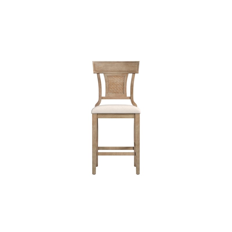 Pemberly Row Upholstered Counter Stool with Rattan Back in Grey Wash