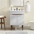 Pemberly Row Gray and White Mid-Century Wood Bathroom Vanity with Shelf