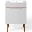 Pemberly Row Gray and White Mid-Century Wood Bathroom Vanity with Shelf