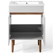 Pemberly Row Gray and White Mid-Century Wood Bathroom Vanity with Shelf