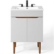 Pemberly Row Gray and White Mid-Century Wood Bathroom Vanity with Shelf