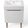Pemberly Row Gray and White Mid-Century Wood Bathroom Vanity with Shelf