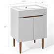 Pemberly Row Gray and White Mid-Century Wood Bathroom Vanity with Shelf