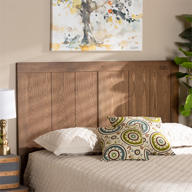 Pemberly Row Queen Size Wood Headboard in Ash Walnut with Slatted Design