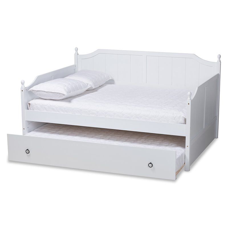 Pemberly Row Cottage Style Daybed with Trundle in White Wood Finish