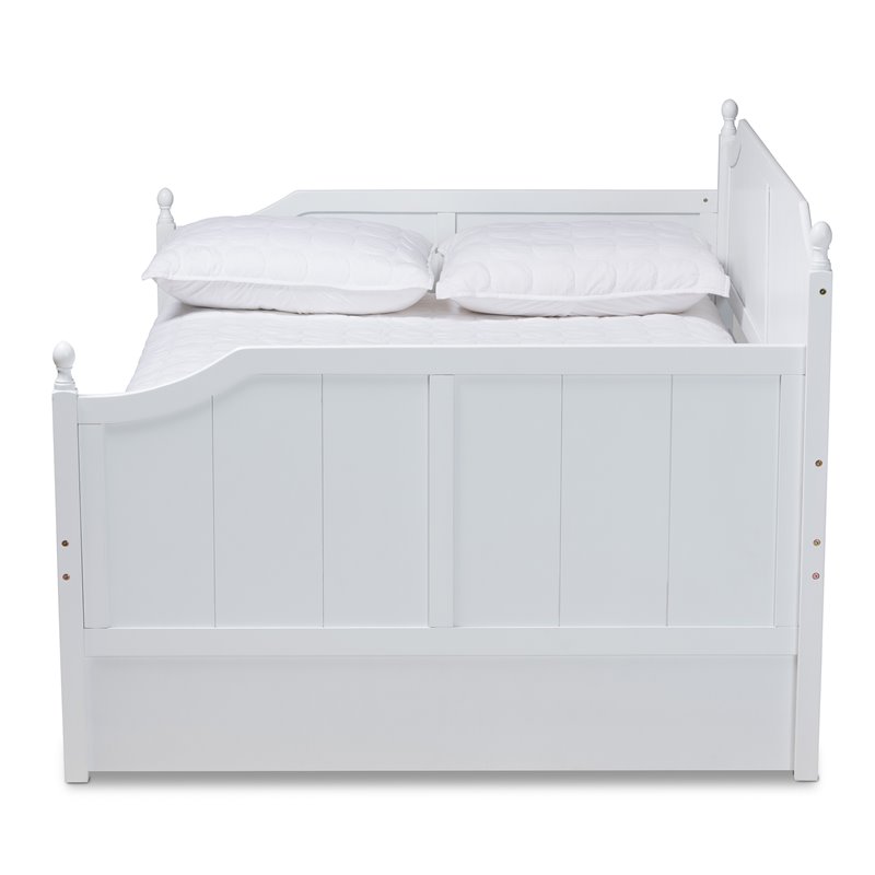Pemberly Row Cottage Style Daybed with Trundle in White Wood Finish
