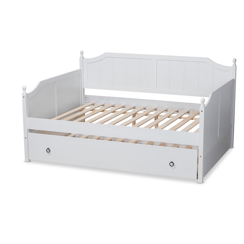 Pemberly Row Cottage Style Daybed with Trundle in White Wood Finish