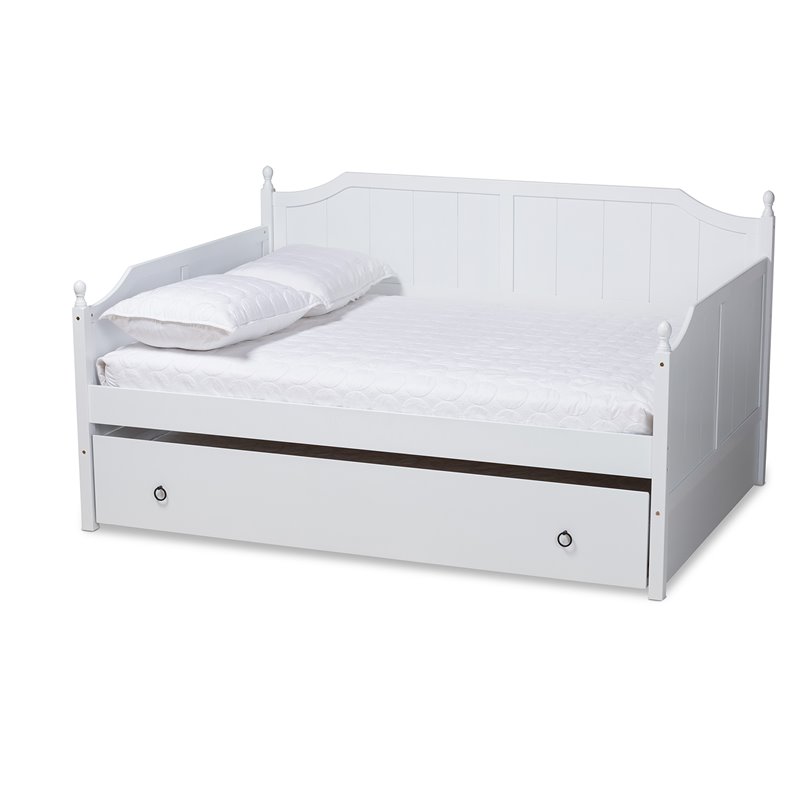 Pemberly Row Cottage Style Daybed with Trundle in White Wood Finish