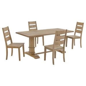 Pemberly Row 5-Piece Dining Set with Trestle Table in Rustic Brown Finish
