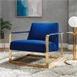 Pemberly Row Gold and Navy Performance Velvet Accent Chair with Steel Frame