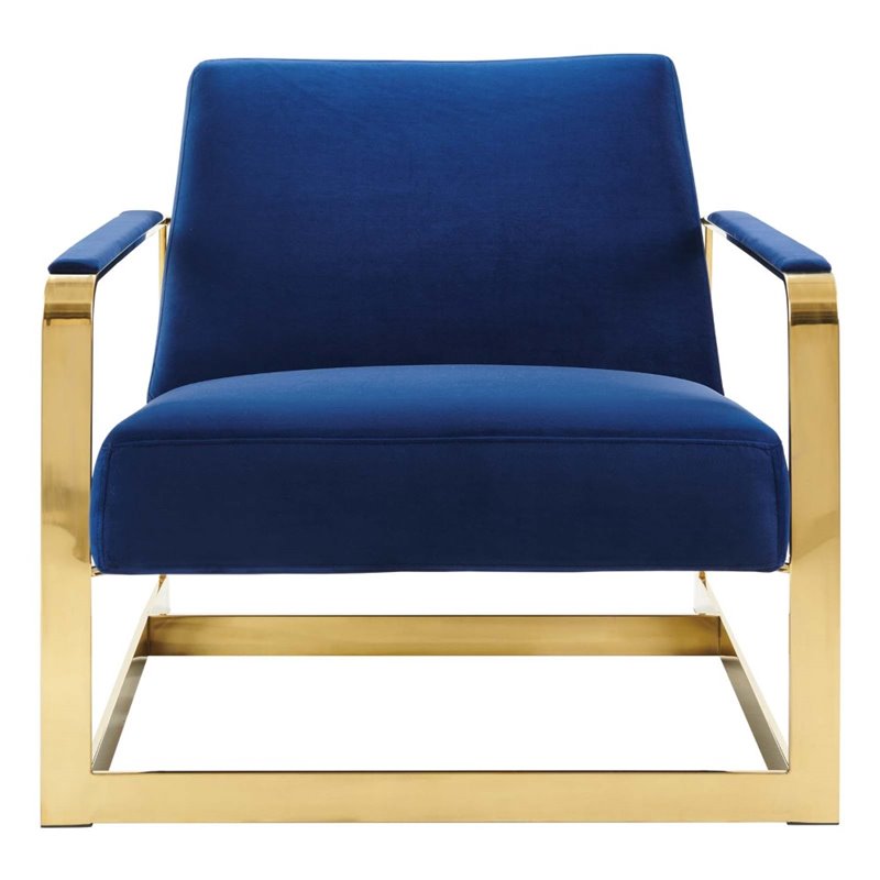 Pemberly Row Gold and Navy Performance Velvet Accent Chair with Steel Frame