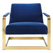 Pemberly Row Gold and Navy Performance Velvet Accent Chair with Steel Frame
