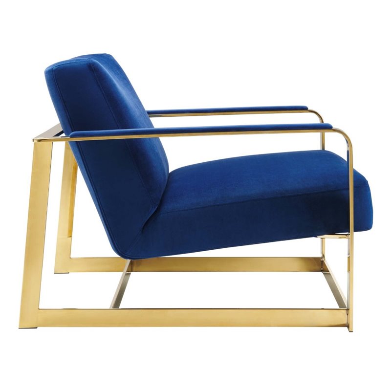 Pemberly Row Gold and Navy Performance Velvet Accent Chair with Steel Frame