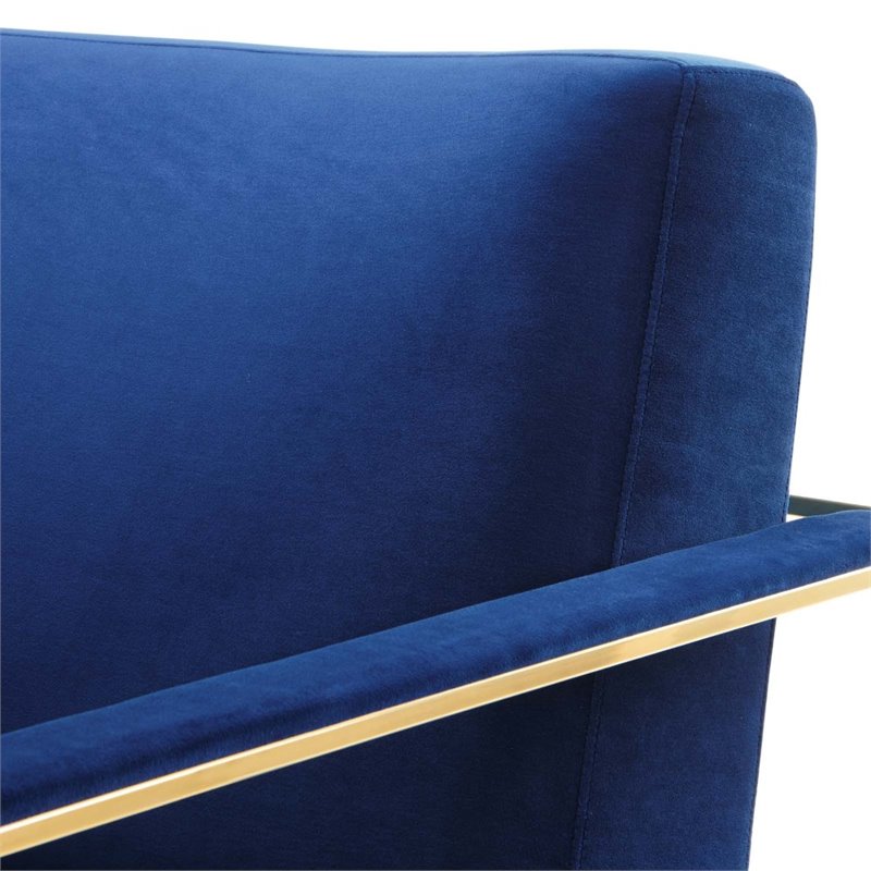 Pemberly Row Gold and Navy Performance Velvet Accent Chair with Steel Frame