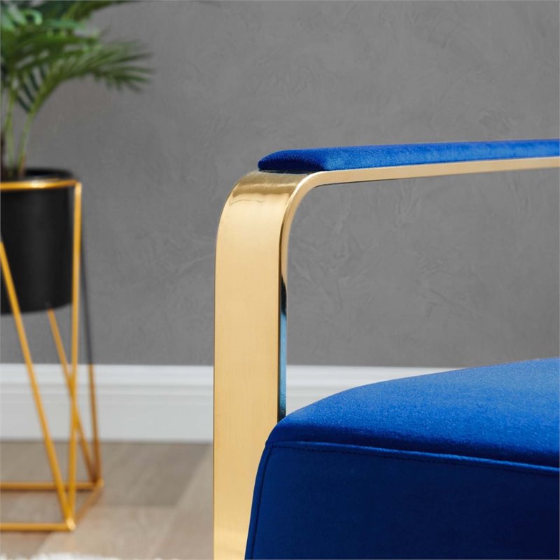 Pemberly Row Gold and Navy Performance Velvet Accent Chair with Steel Frame