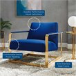Pemberly Row Gold and Navy Performance Velvet Accent Chair with Steel Frame