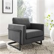 Pemberly Row Upholstered Accent Chair in Black Charcoal with Metal Base