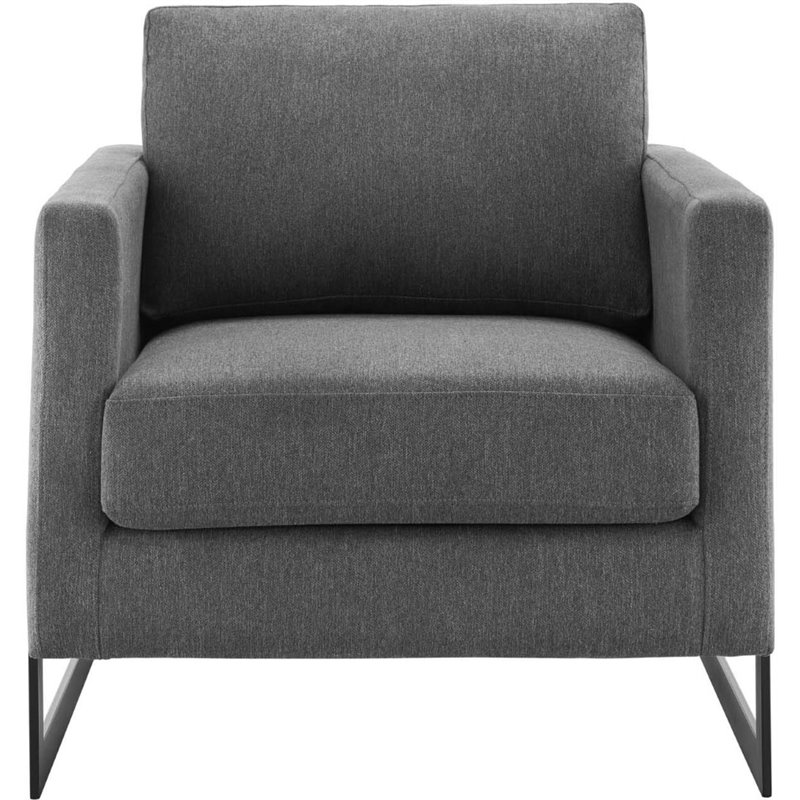 Pemberly Row Upholstered Accent Chair in Black Charcoal with Metal Base