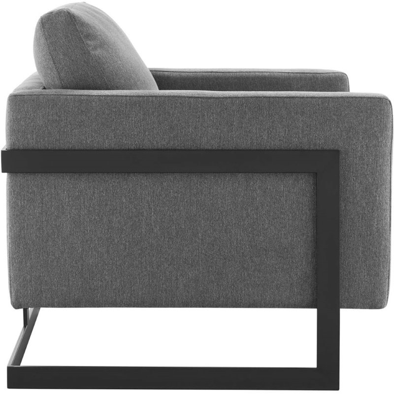 Pemberly Row Upholstered Accent Chair in Black Charcoal with Metal Base