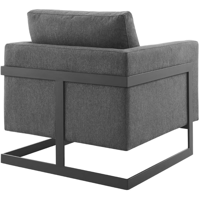 Pemberly Row Upholstered Accent Chair in Black Charcoal with Metal Base