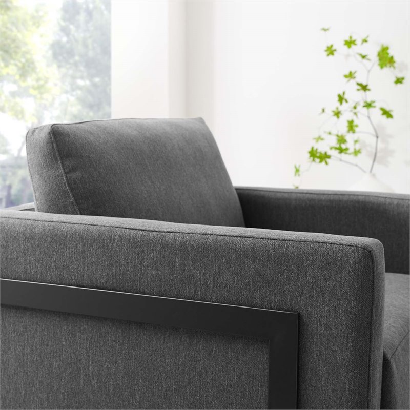 Pemberly Row Upholstered Accent Chair in Black Charcoal with Metal Base