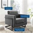 Pemberly Row Upholstered Accent Chair in Black Charcoal with Metal Base