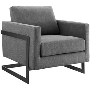 Pemberly Row Upholstered Accent Chair in Black Charcoal with Metal Base