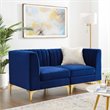 Pemberly Row Channel Tufted Velvet Loveseat in Navy with Gold Metal Legs