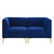 Pemberly Row Channel Tufted Velvet Loveseat in Navy with Gold Metal Legs