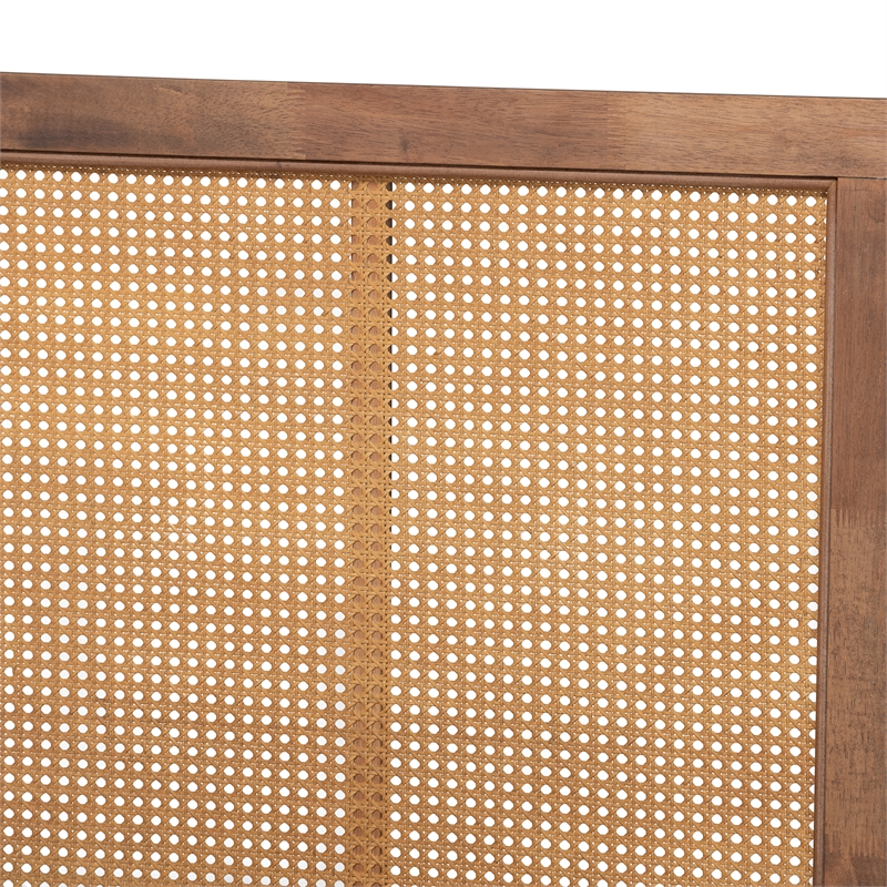 Pemberly Row Walnut King Canopy Bed with Woven Rattan Headboard