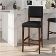 Pemberly Row 30 in Wood Bar Stool in Black Faux Leather with Cherry Finish