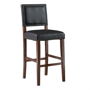 Pemberly Row 30 in Wood Bar Stool in Black Faux Leather with Cherry Finish