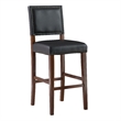 Pemberly Row 30 in Wood Bar Stool in Black Faux Leather with Cherry Finish