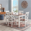 Pemberly Row 5-Piece Dining Set in Cherry and White Acacia Wood