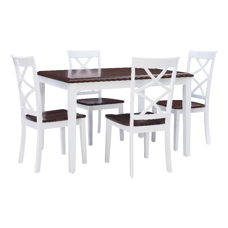 Pemberly Row 5-Piece Dining Set in Cherry and White Acacia Wood